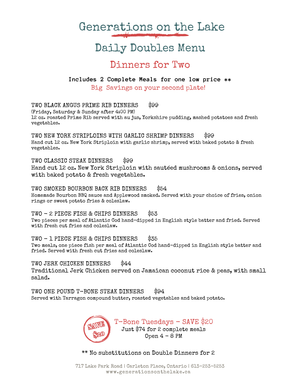 Daily Doubles Dinner Menu